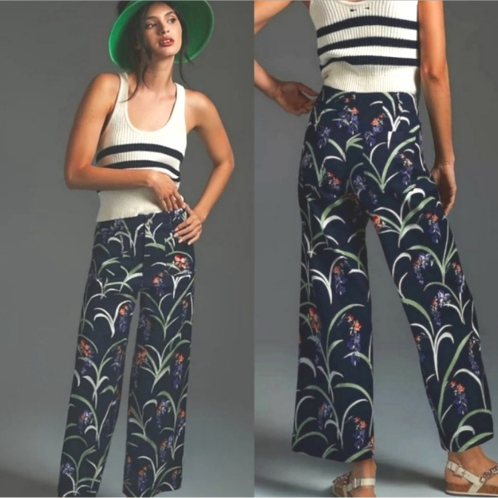Anthropologie Blue and White Wide Leg Pants